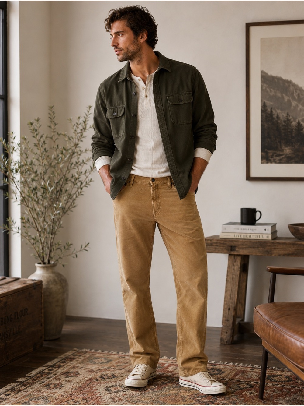 Gap Tan Corduroy Straight Leg Pants Men’s Casual Cotton Trousers Size 38”